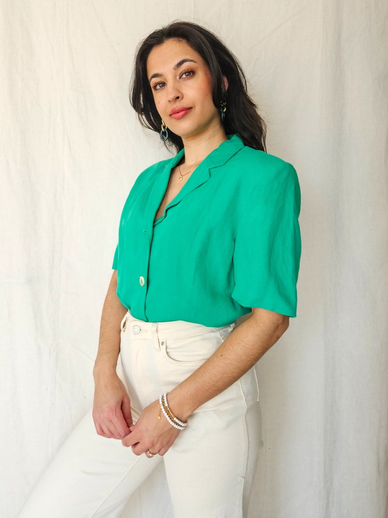 Betty - donkergroene vintage top, linnen | L