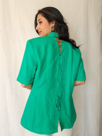 Betty - donkergroene vintage top, linnen | L