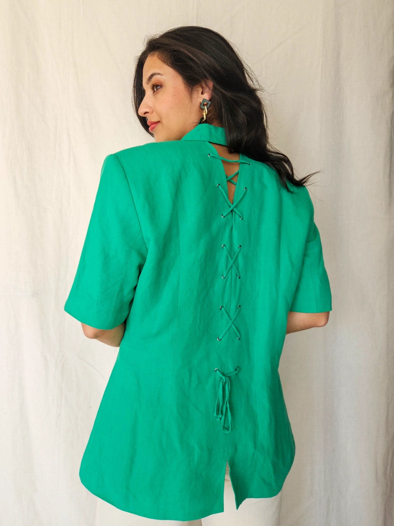 Betty - donkergroene vintage top, linnen | L