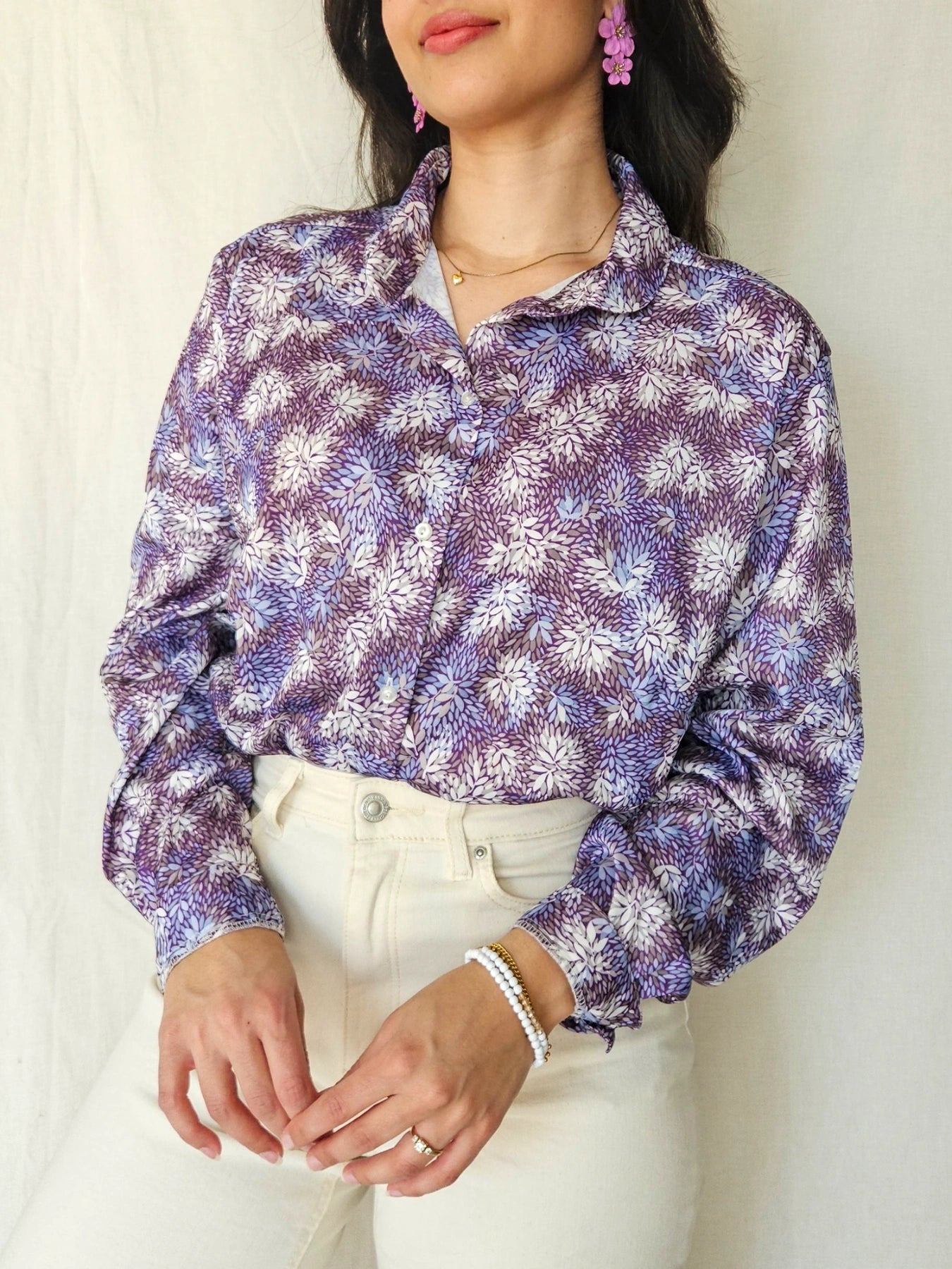 Lux - vintage blouse met paarse print | XXL