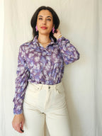Lux - vintage blouse met paarse print | XXL