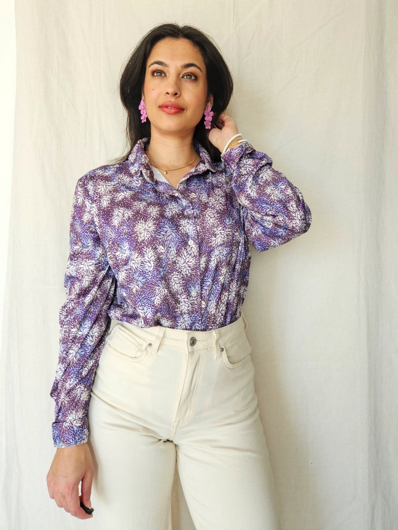 Lux - vintage blouse met paarse print | XXL