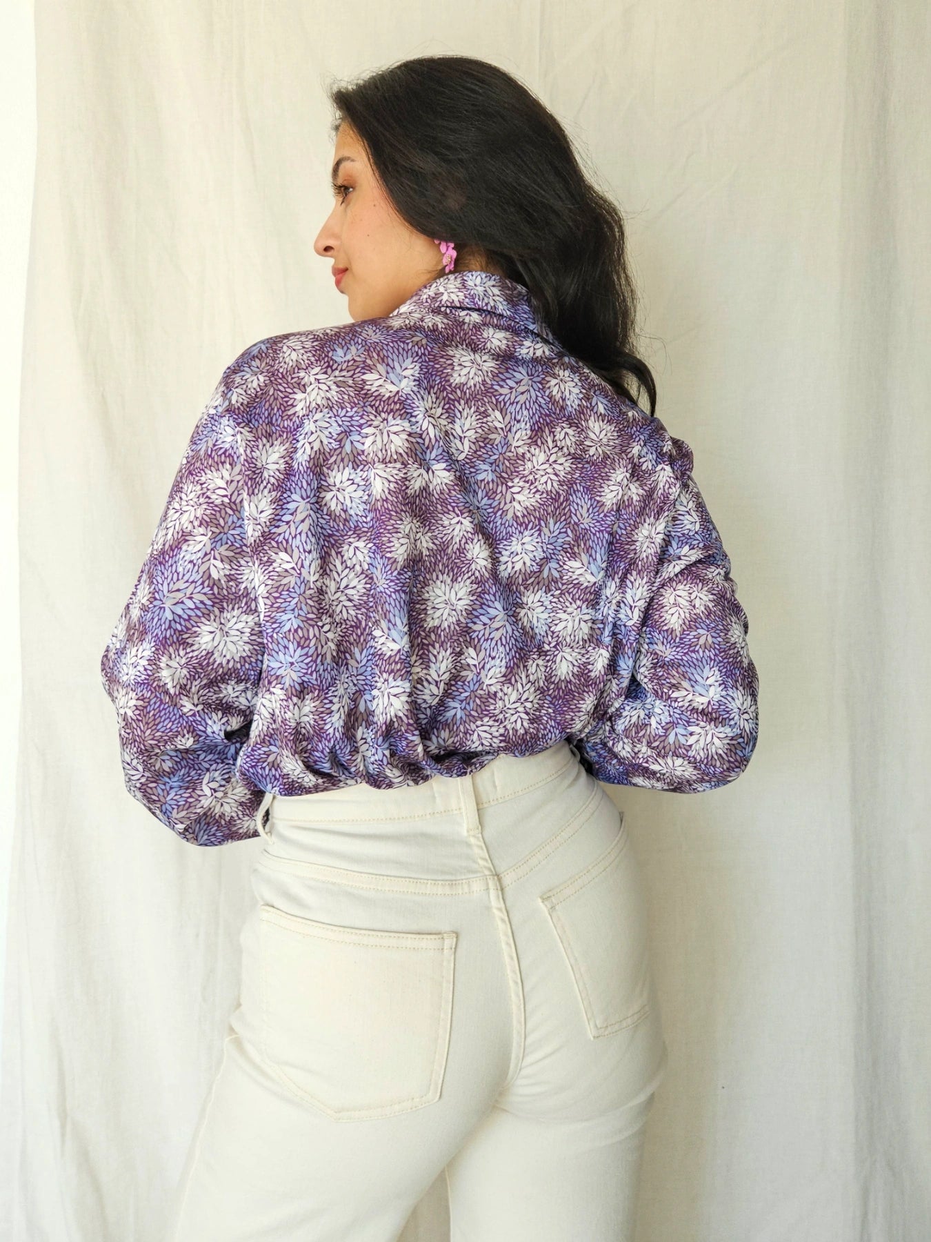 Lux - vintage blouse met paarse print | XXL