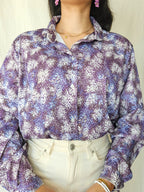 Lux - vintage blouse met paarse print | XXL