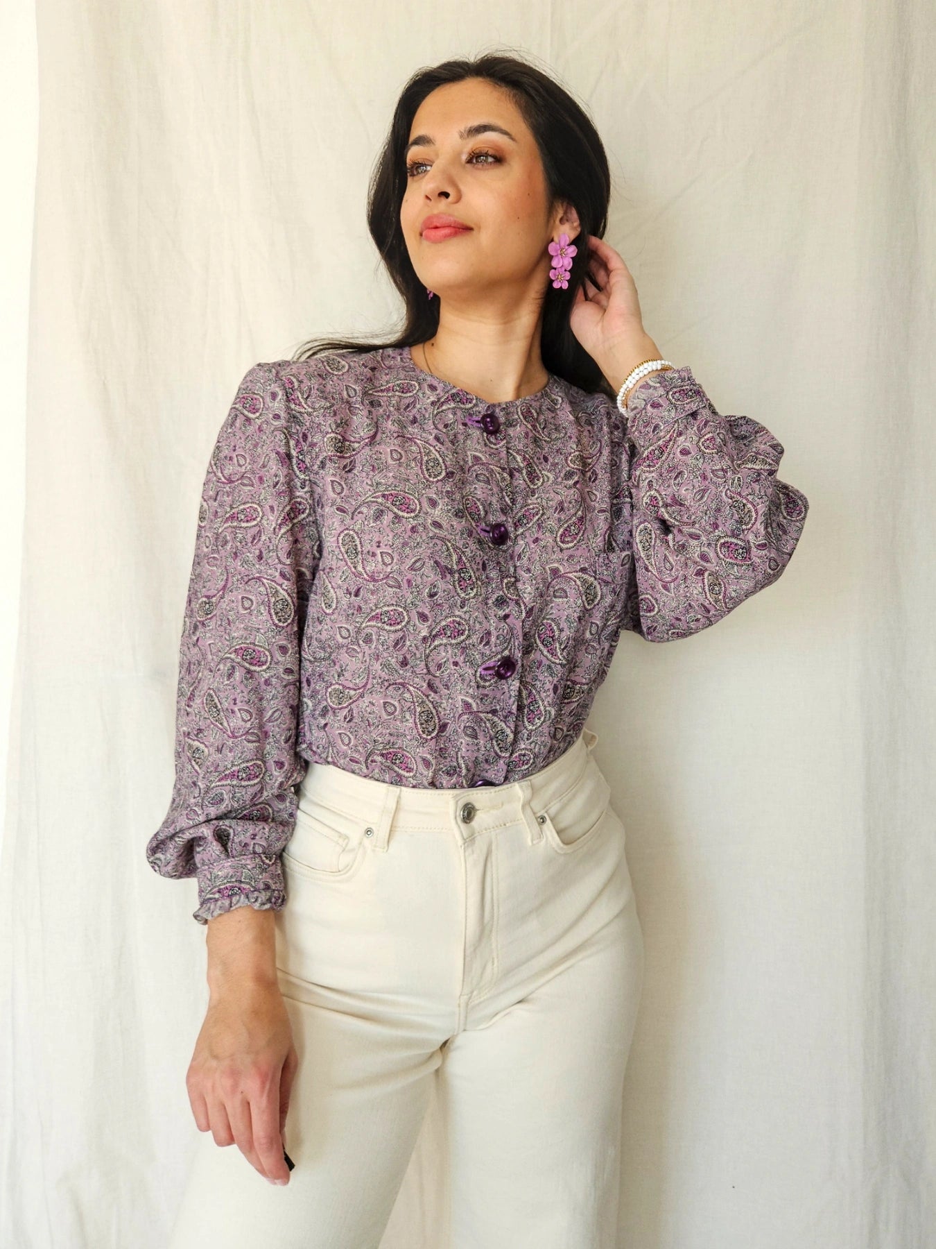 Paisley - paarse vintage blouse met paisley | M