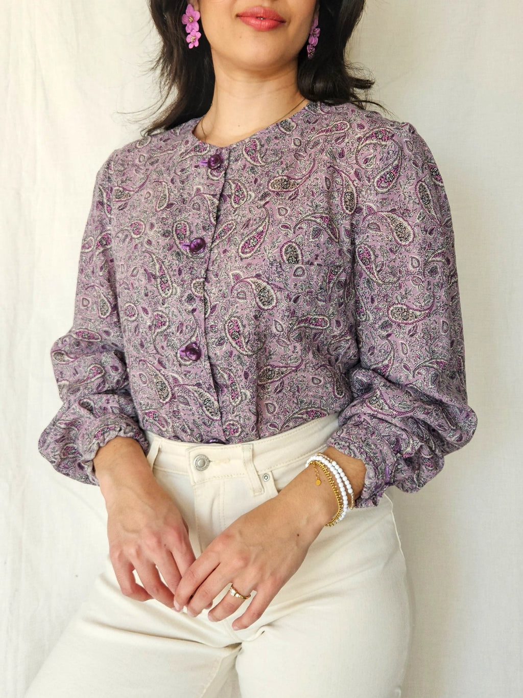 Paisley - paarse vintage blouse met paisley | M