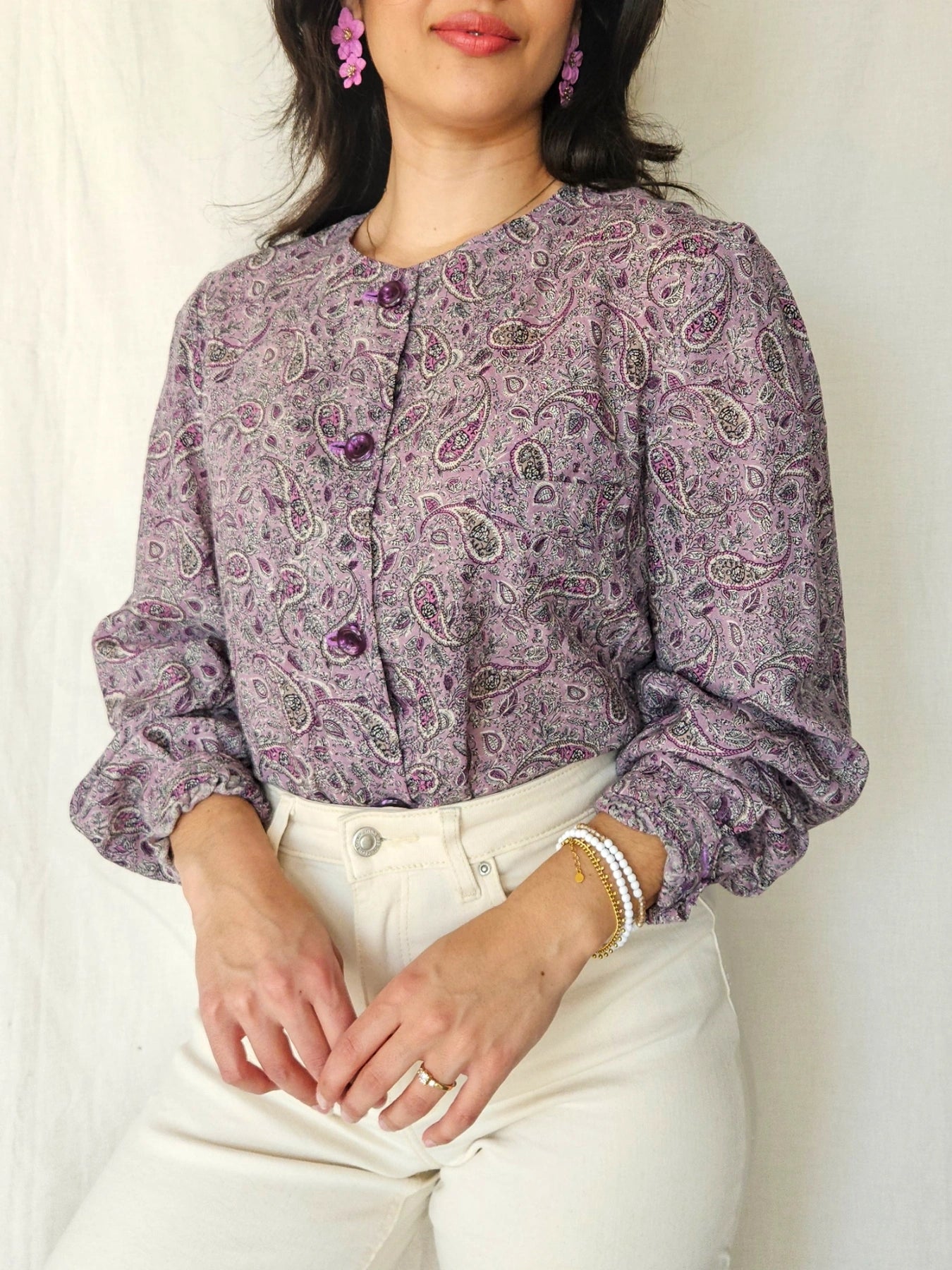 Paisley - paarse vintage blouse met paisley | M