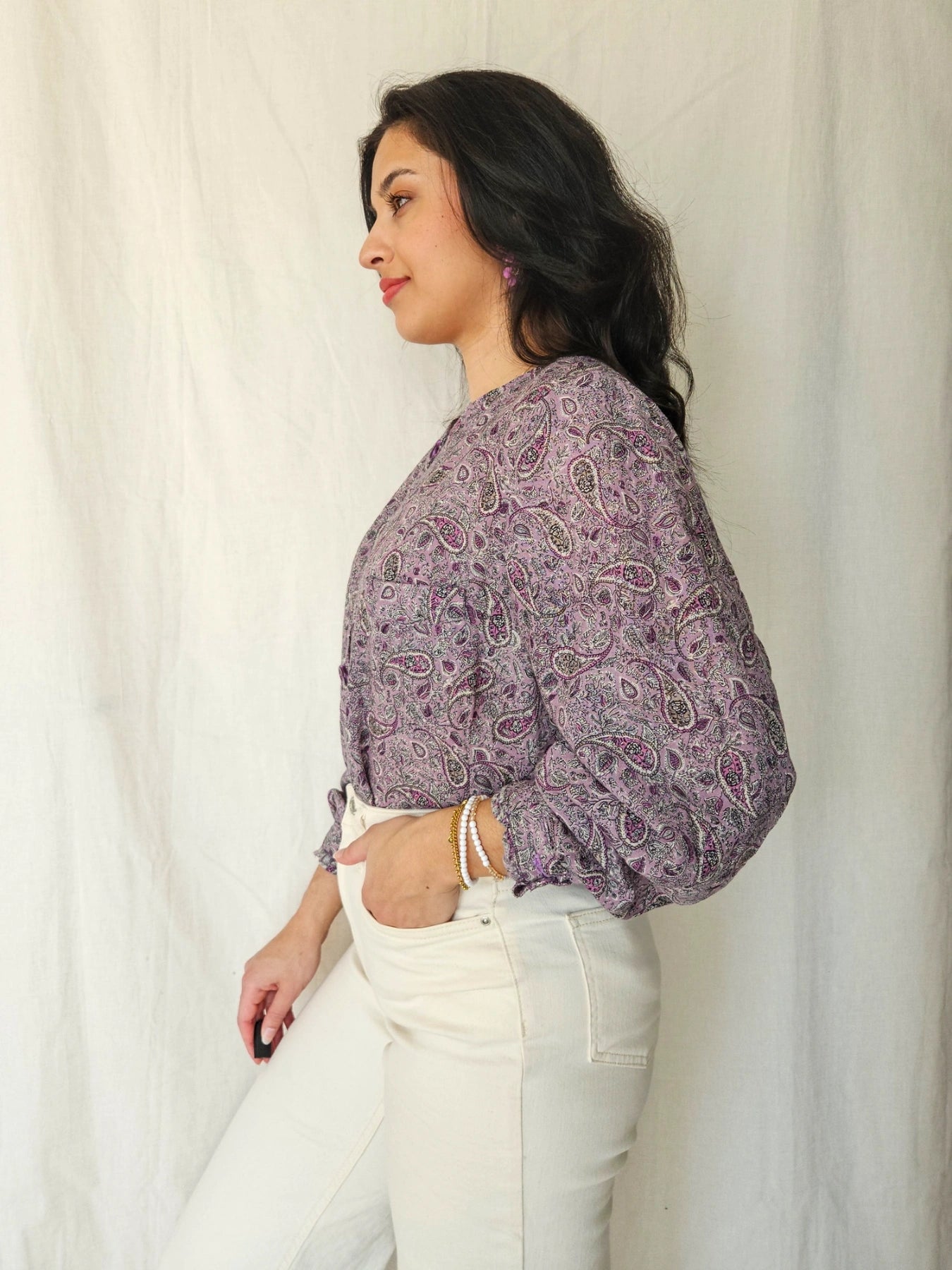 Paisley - paarse vintage blouse met paisley | M