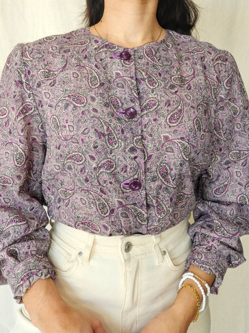 Paisley - paarse vintage blouse met paisley | M