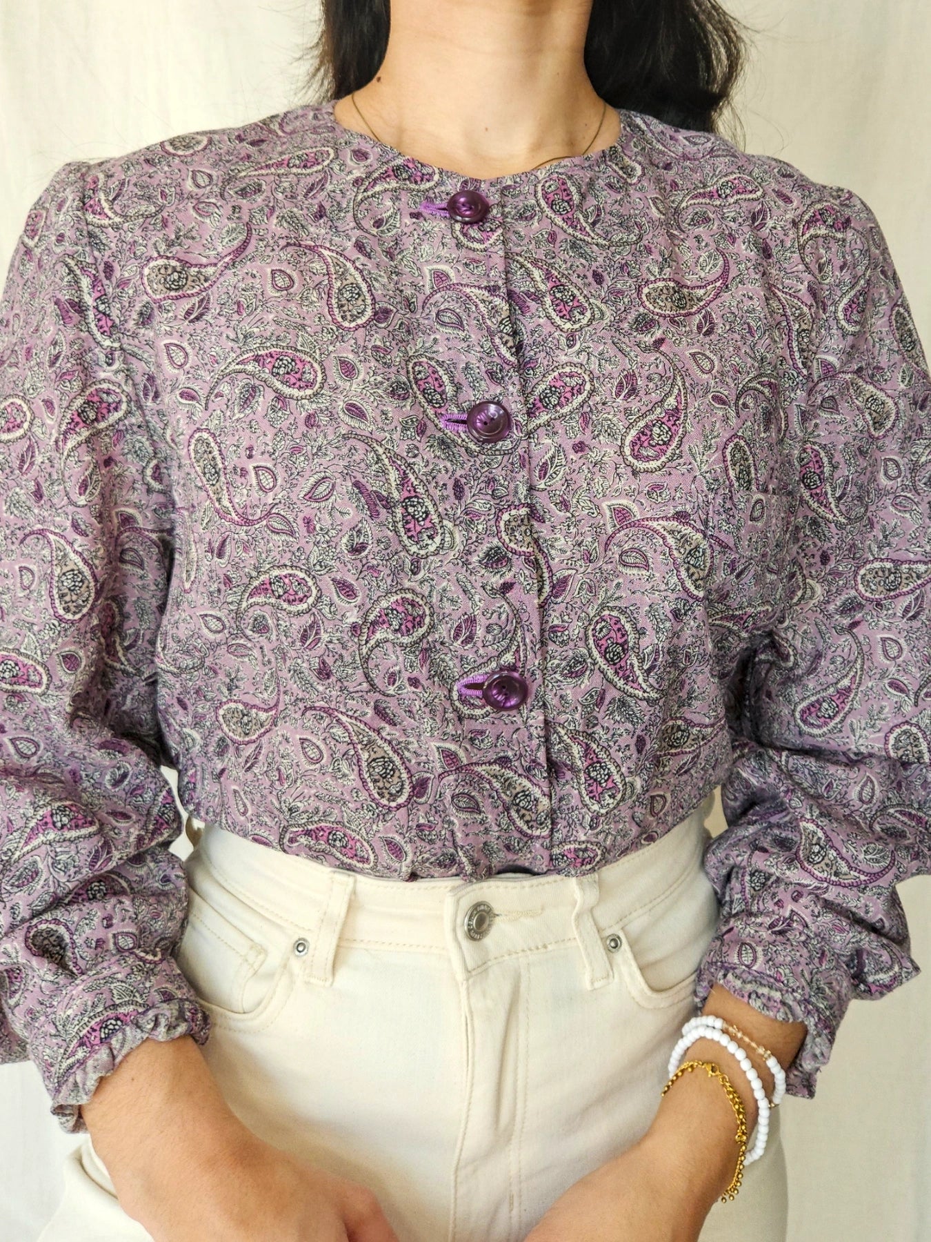 Paisley - paarse vintage blouse met paisley | M