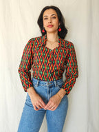 Lyra - vintage blouse met gekleurde print | XS/S