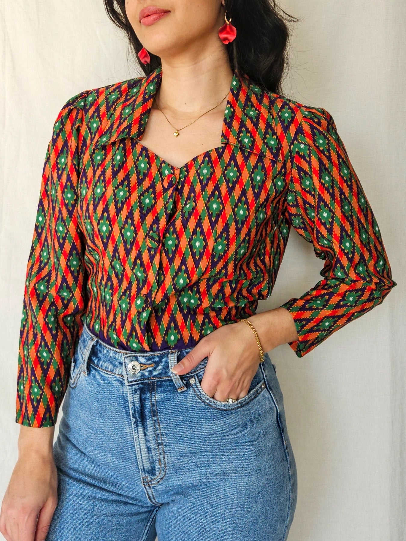 Lyra - vintage blouse met gekleurde print | XS/S