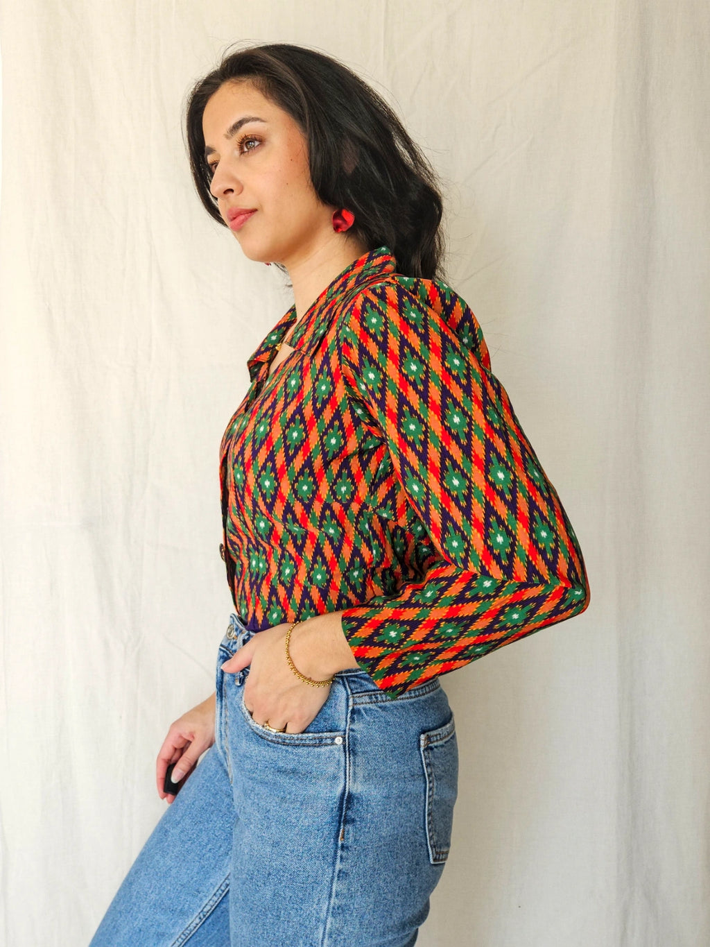Lyra - vintage blouse met gekleurde print | XS/S