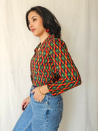 Lyra - vintage blouse met gekleurde print | XS/S