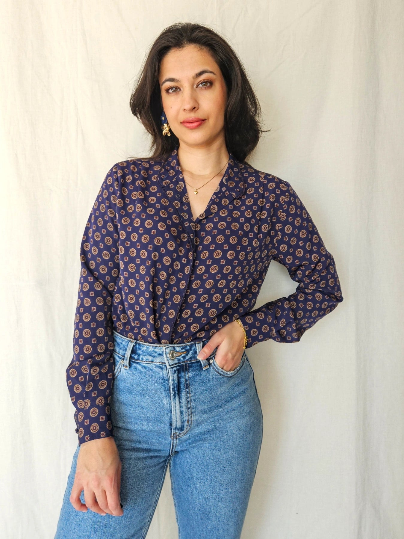 Bente - donkerblauwe vintage blouse | XS/S