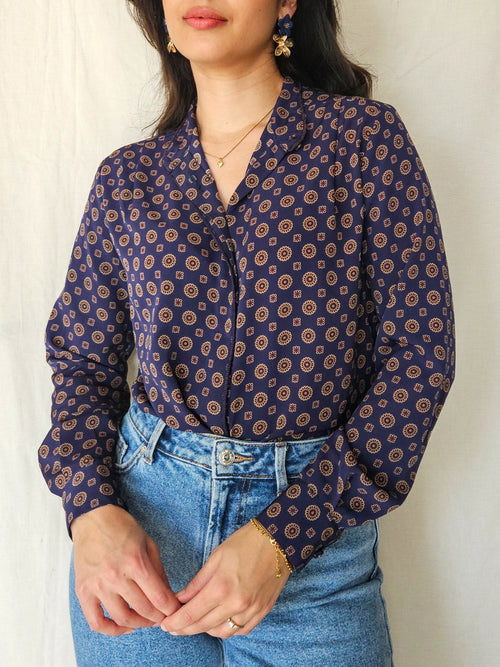 Bente - donkerblauwe vintage blouse | XS/S