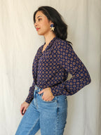 Bente - donkerblauwe vintage blouse | XS/S