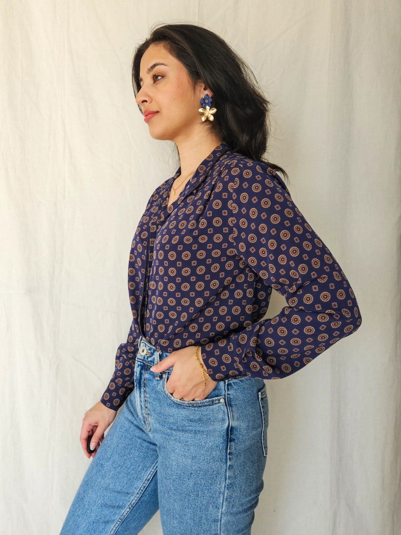 Bente - donkerblauwe vintage blouse | XS/S