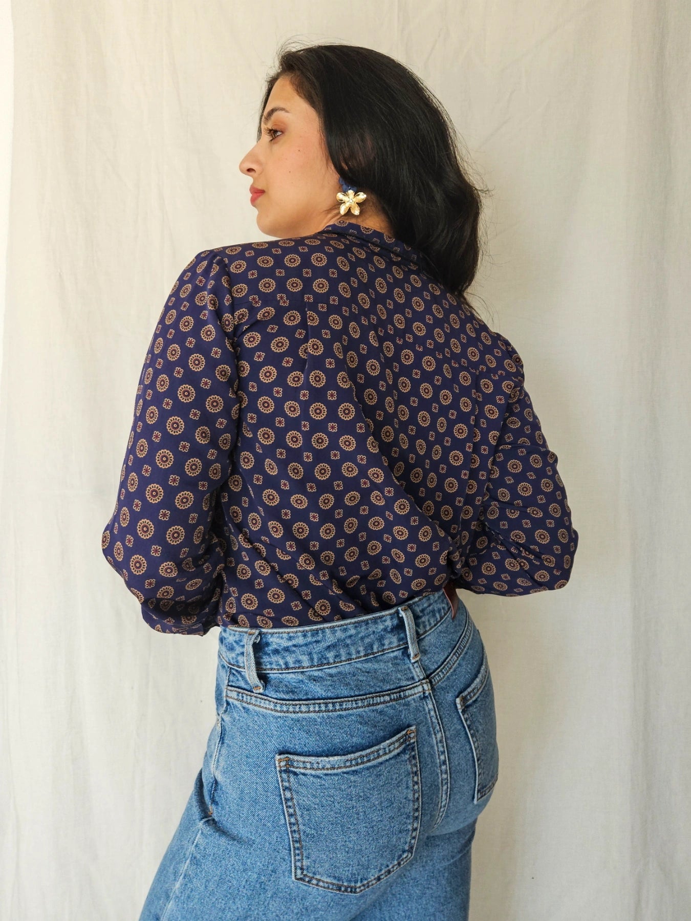 Bente - donkerblauwe vintage blouse | XS/S