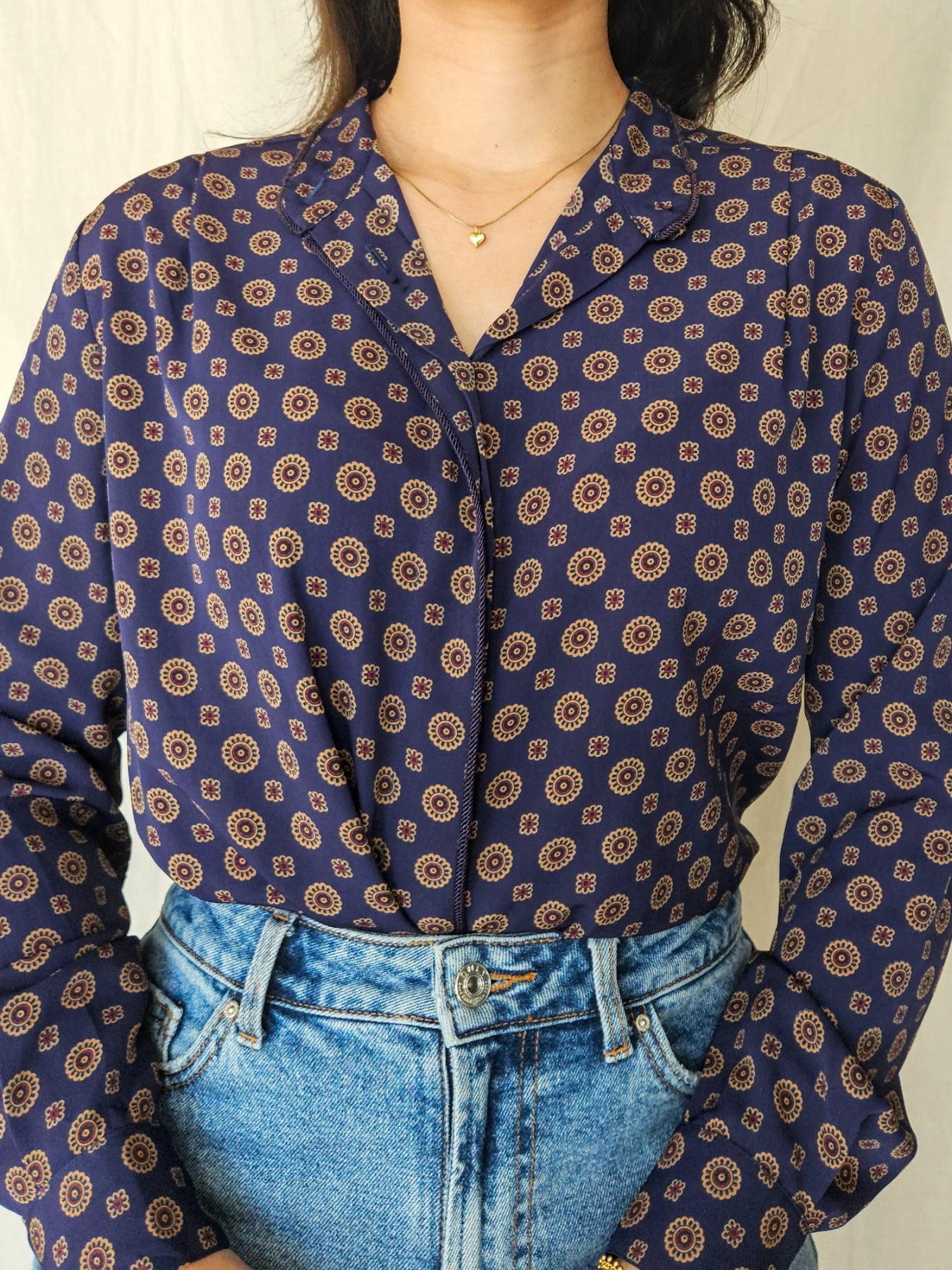 Bente - donkerblauwe vintage blouse | XS/S