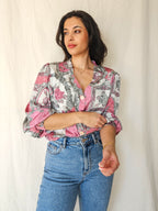 Nyssa - vintage blouse met bloemenschilderijen | XXL