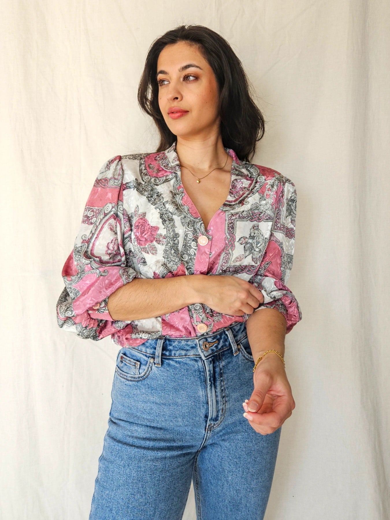 Nyssa - vintage blouse met bloemenschilderijen | XXL