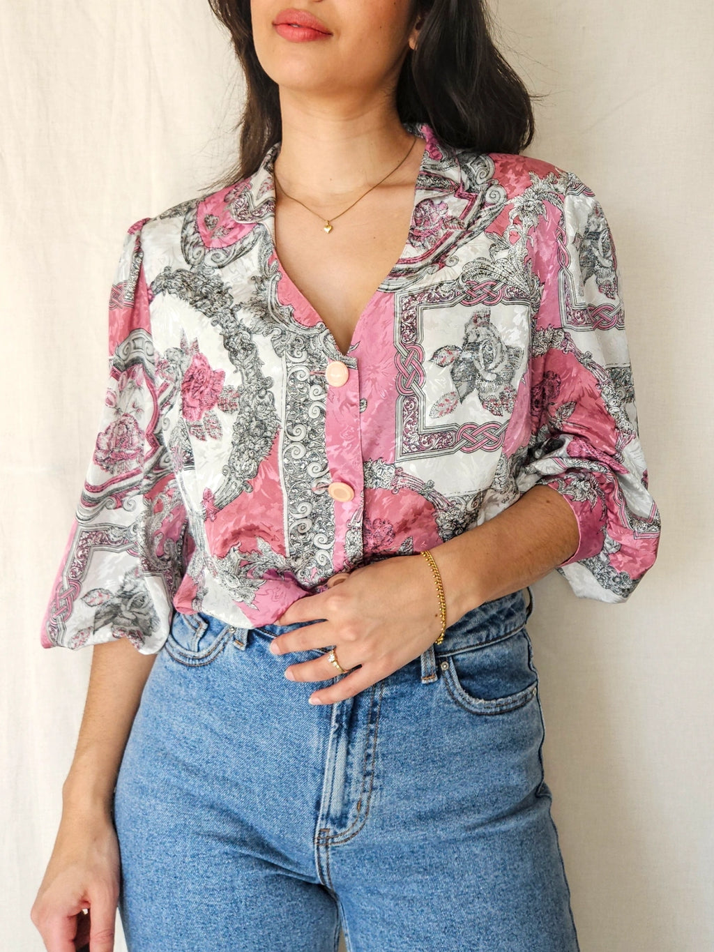 Nyssa - vintage blouse met bloemenschilderijen | XXL