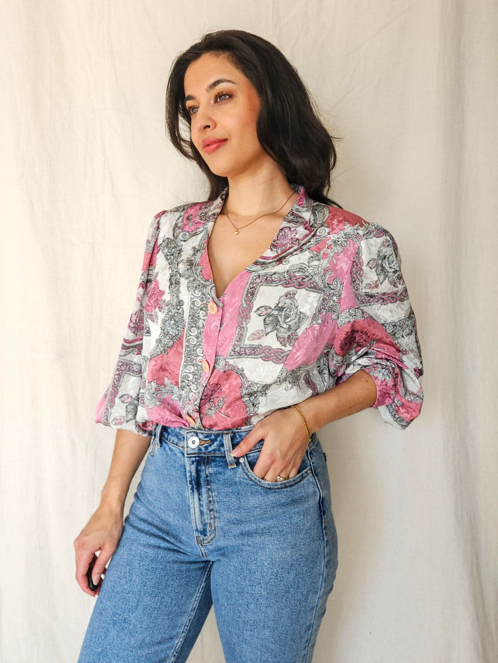 Nyssa - vintage blouse met bloemenschilderijen | XXL