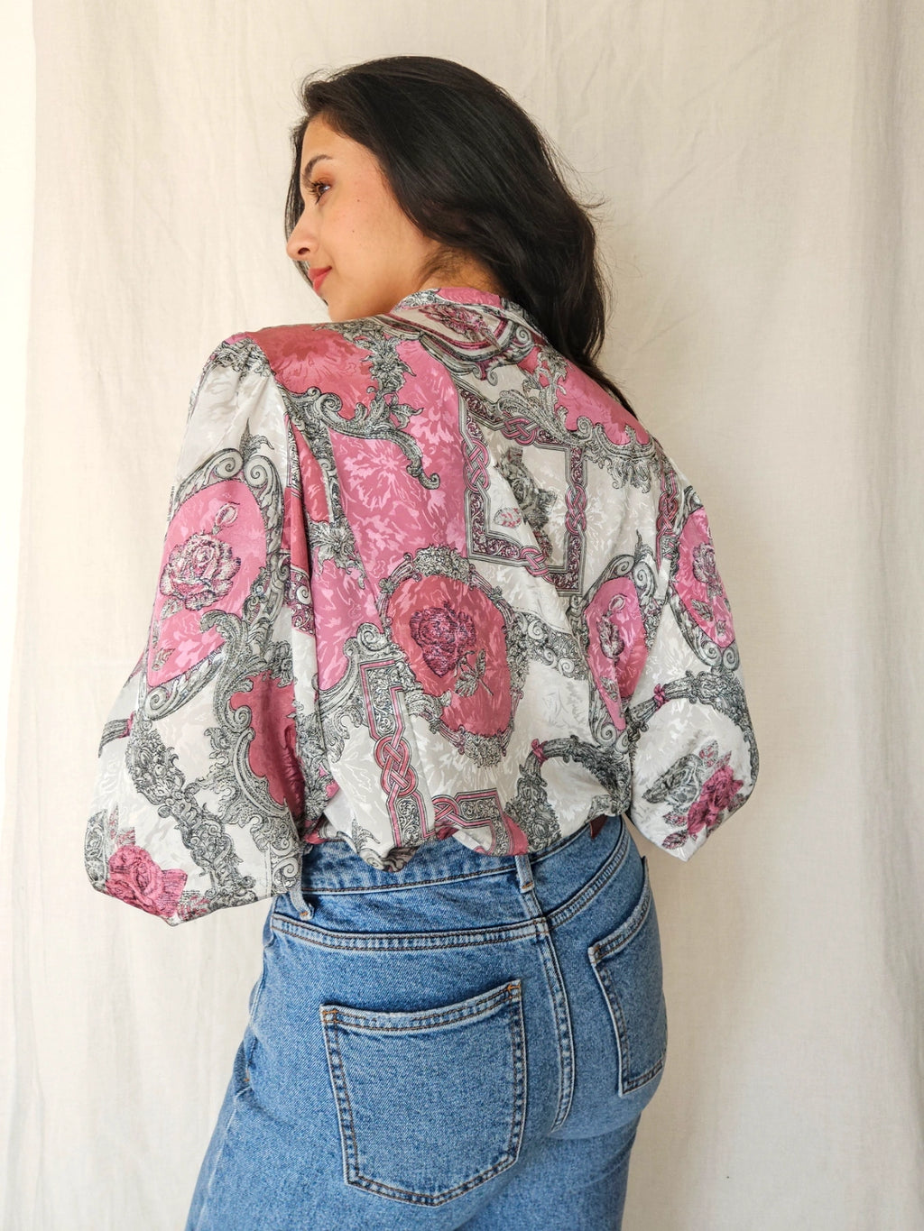 Nyssa - vintage blouse met bloemenschilderijen | XXL