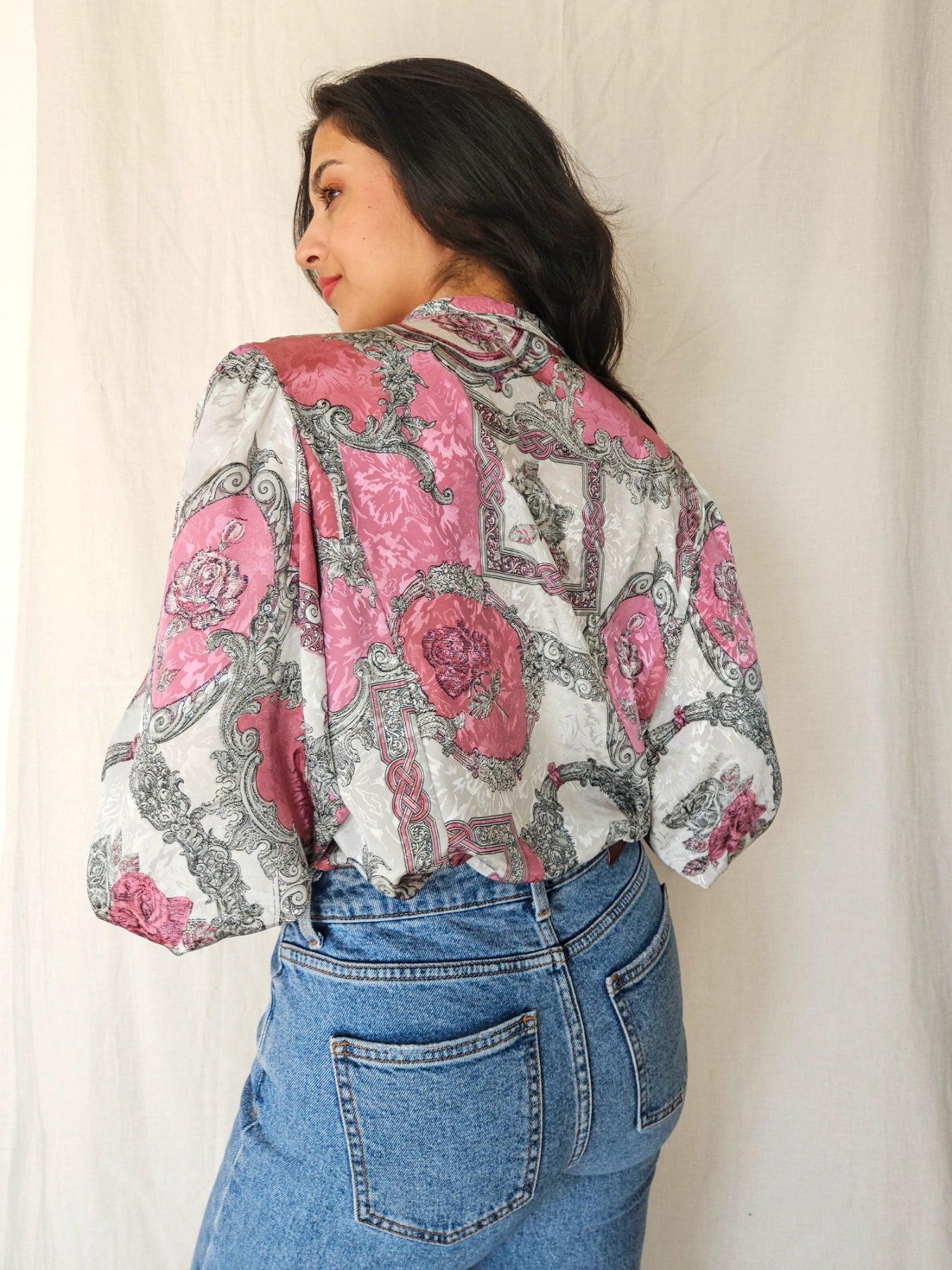 Nyssa - vintage blouse met bloemenschilderijen | XXL