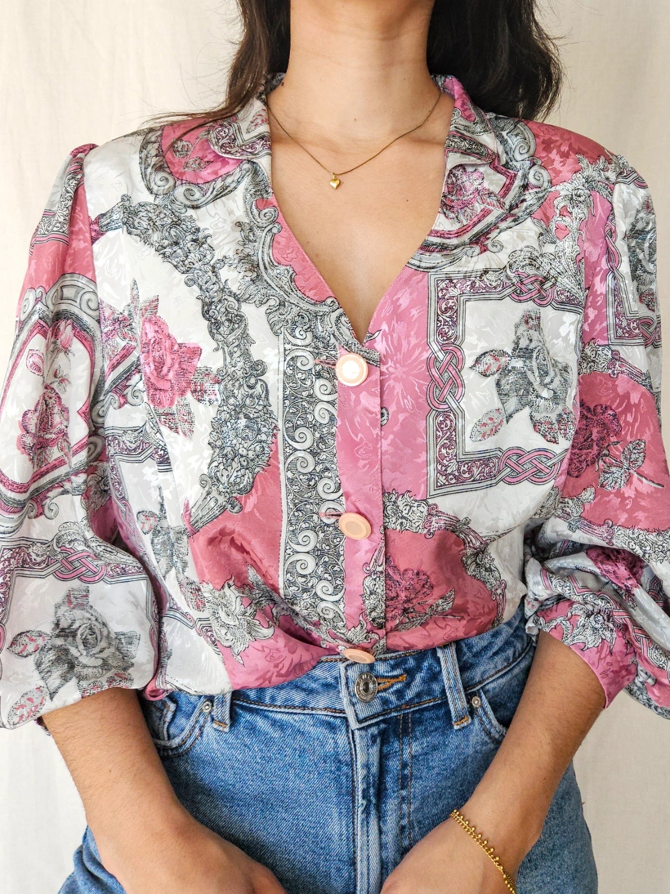 Nyssa - vintage blouse met bloemenschilderijen | XXL