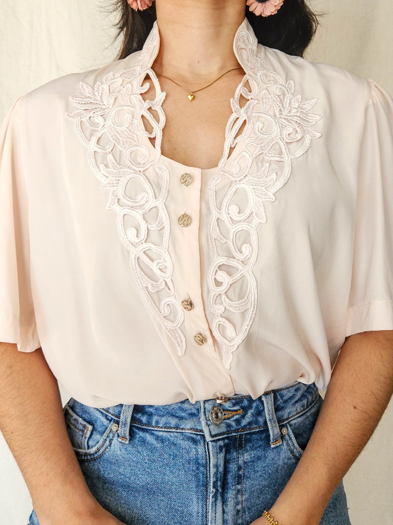 Mae - romantische vintage blouse met korte mouw | XXL