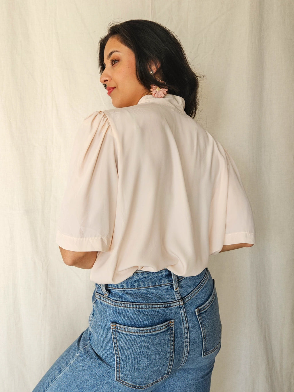 Mae - romantische vintage blouse met korte mouw | XXL