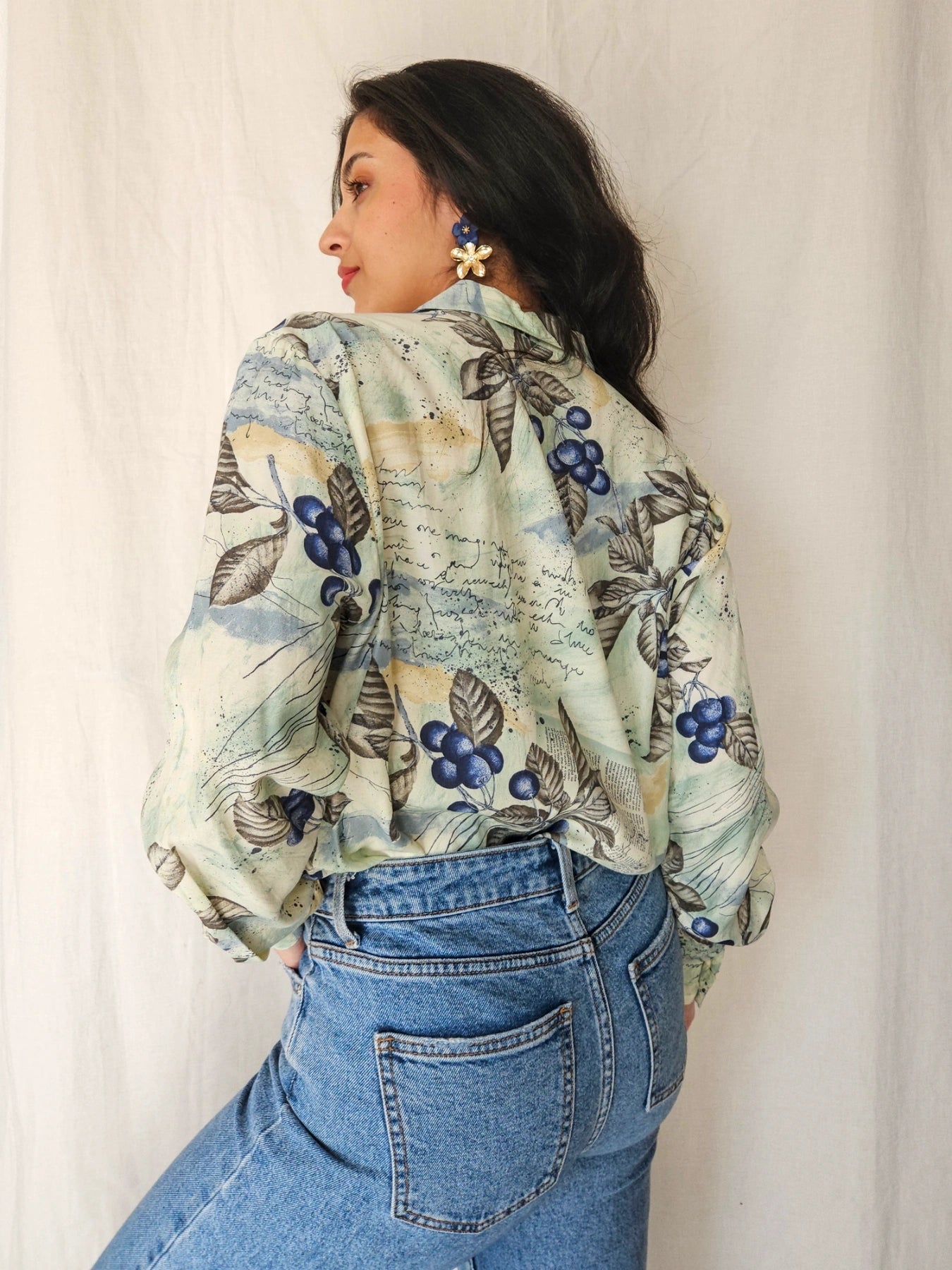 Cyra - lichtgroene vintage blouse, viscose | L