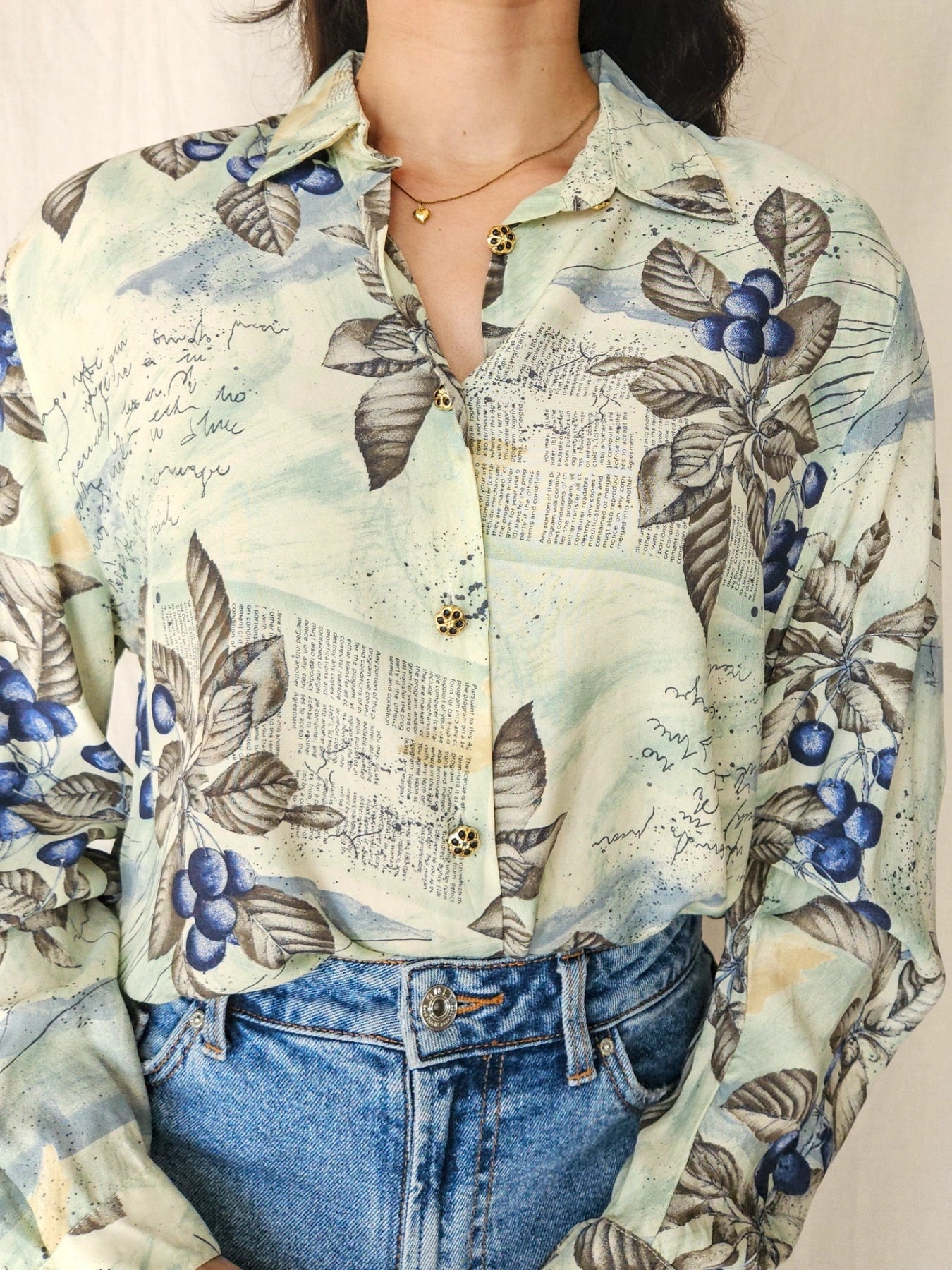 Cyra - lichtgroene vintage blouse, viscose | L