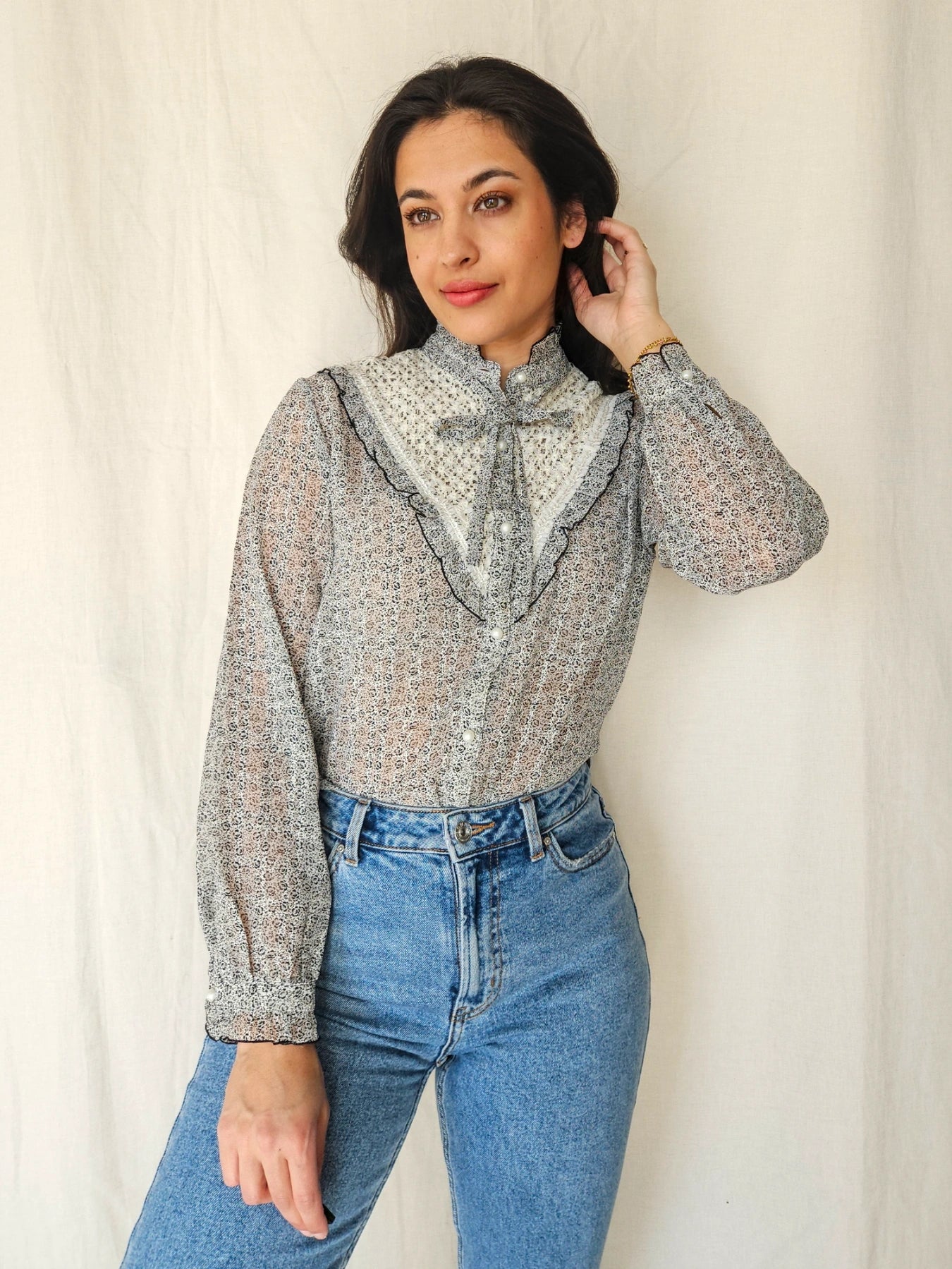 Rosa - vintage blouse western stijl | XS/S