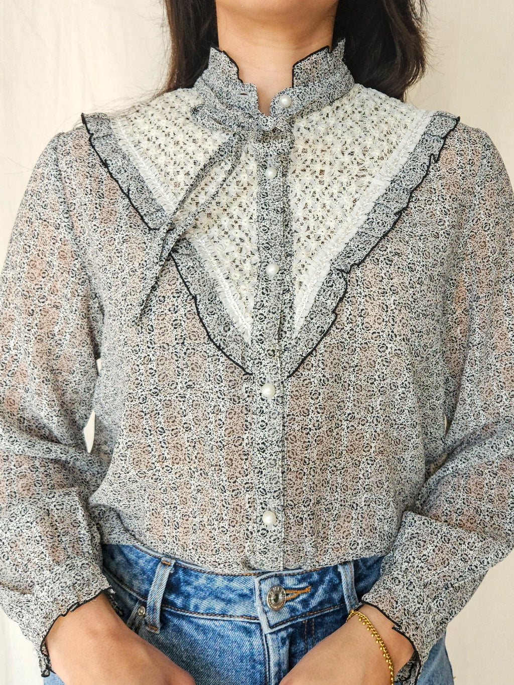 Rosa - vintage blouse western stijl | XS/S