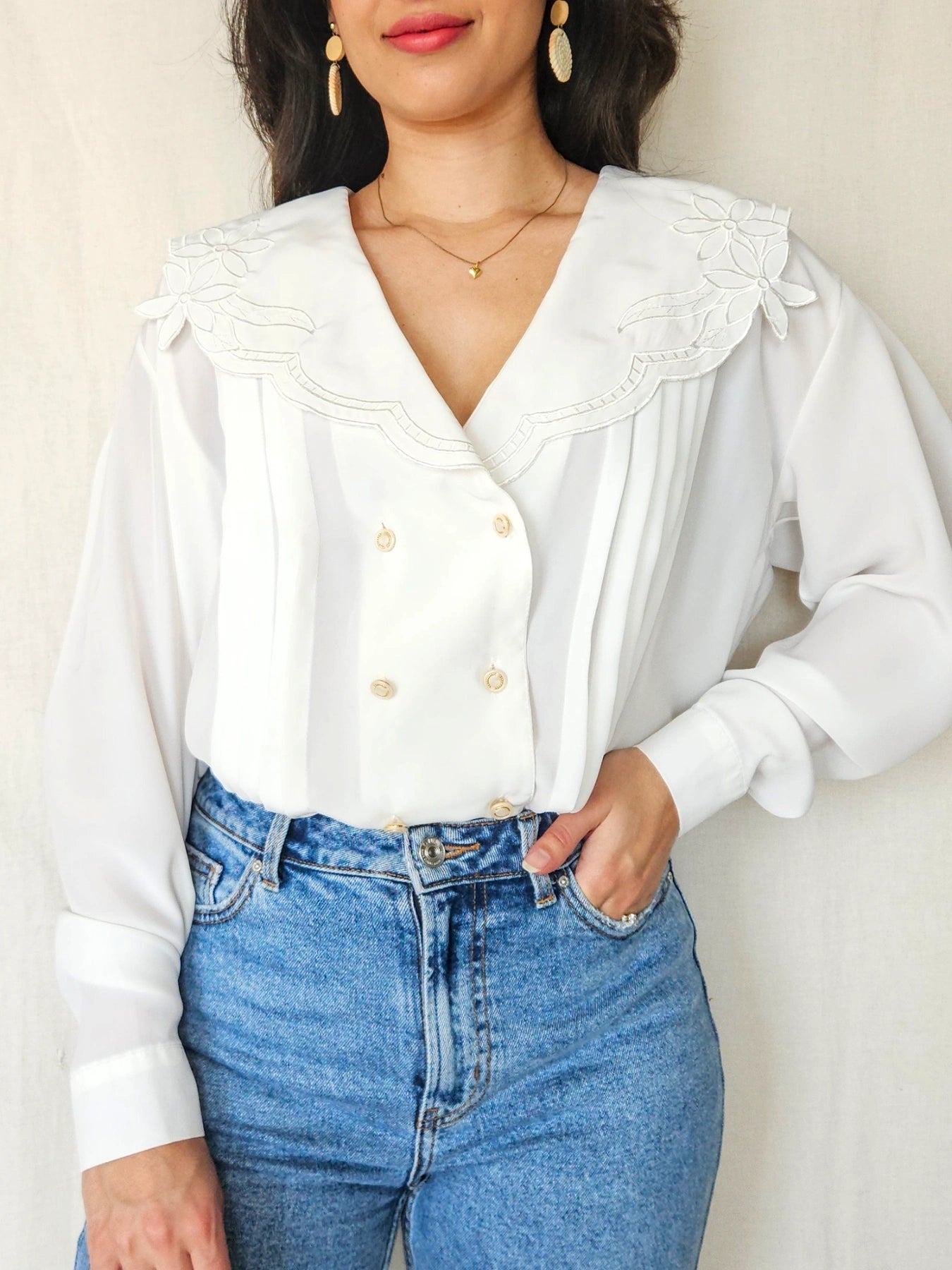 June - witte vintage blouse met kraag | XXL