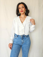 June - witte vintage blouse met kraag | XXL