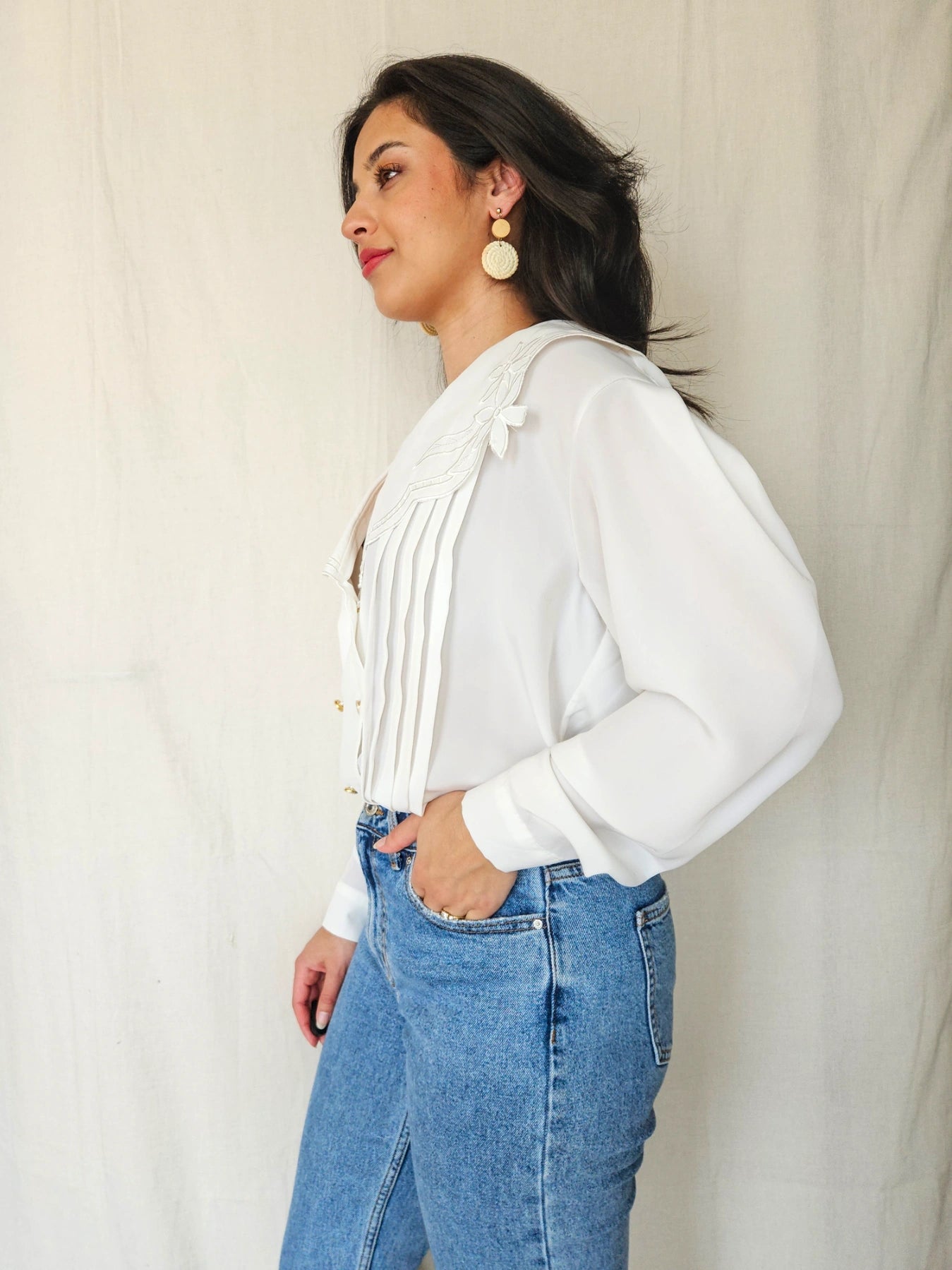 June - witte vintage blouse met kraag | XXL