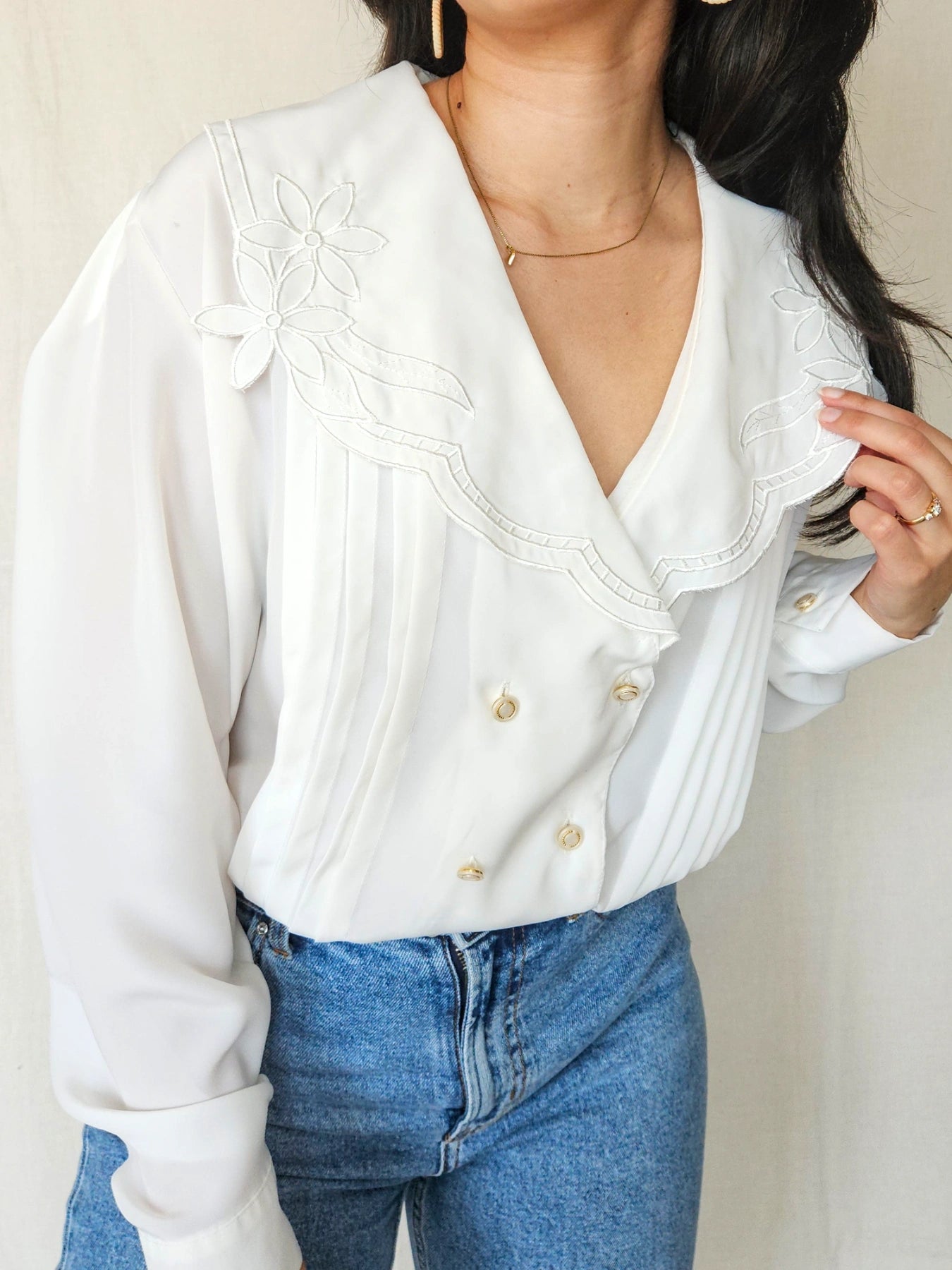 June - witte vintage blouse met kraag | XXL