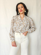 Tyra - grijsblauwe vintage blouse met strikjes | S/M