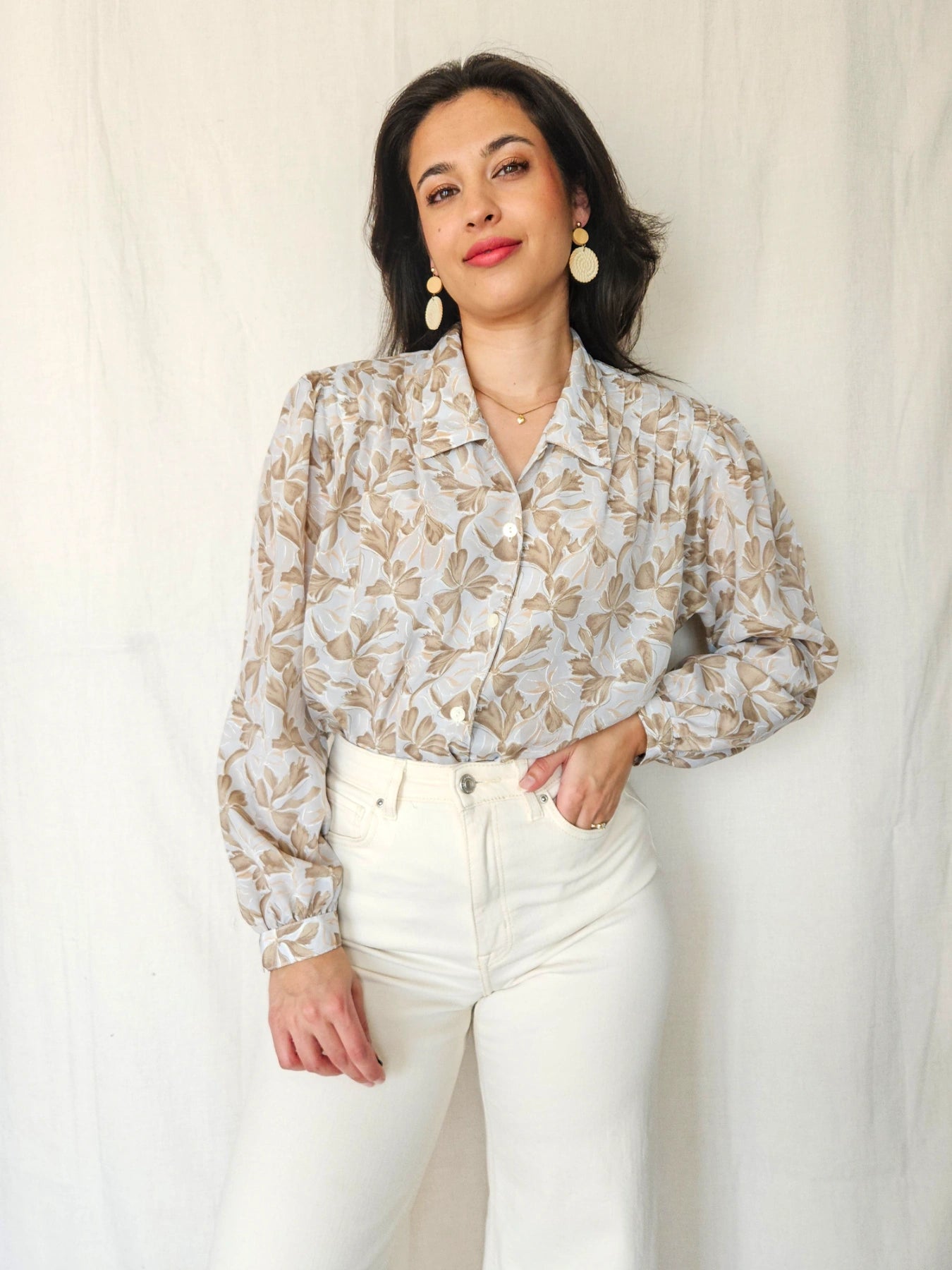 Tyra - grijsblauwe vintage blouse met strikjes | S/M