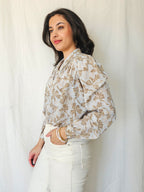 Tyra - grijsblauwe vintage blouse met strikjes | S/M