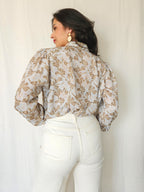 Tyra - grijsblauwe vintage blouse met strikjes | S/M