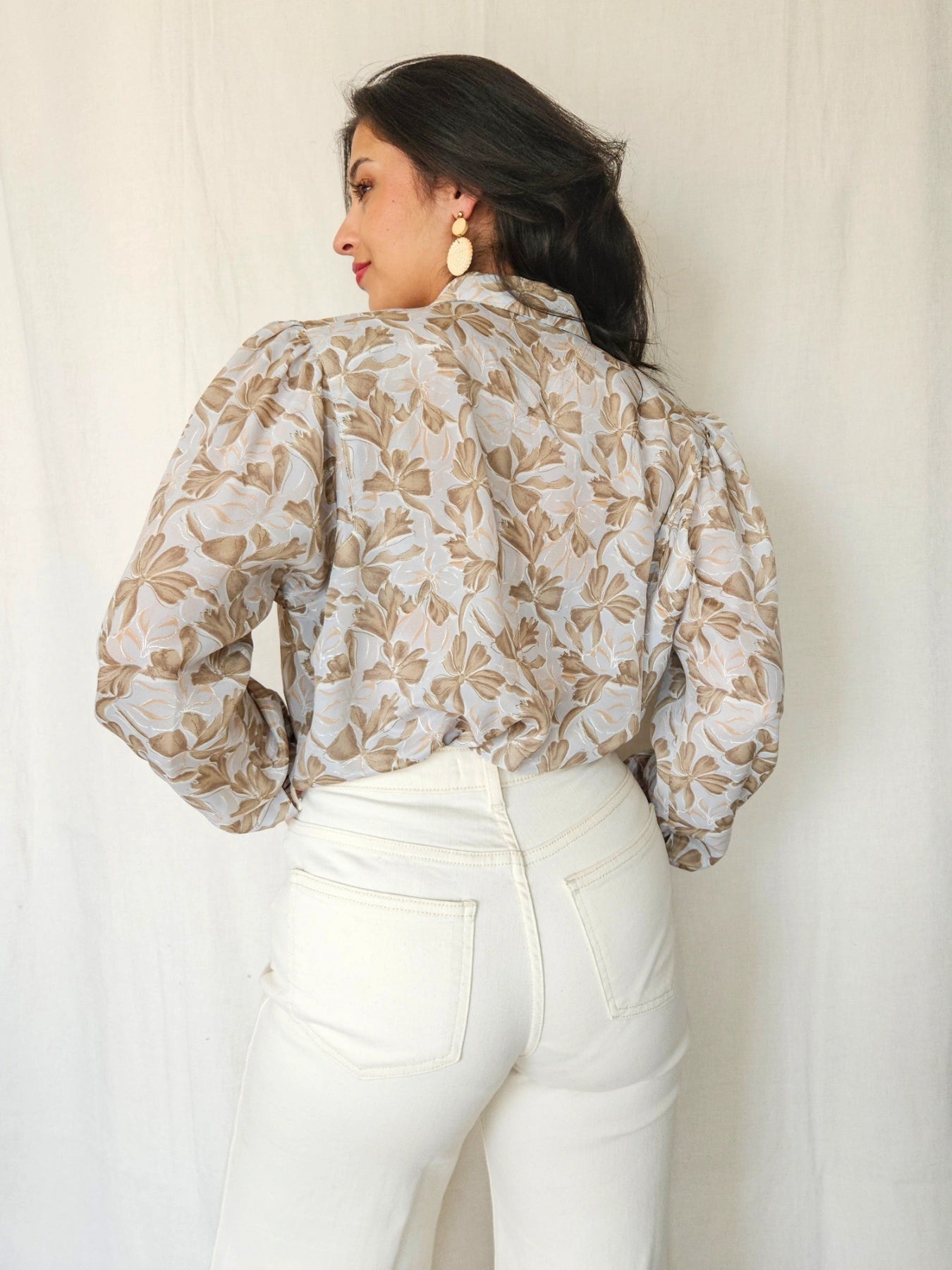 Tyra - grijsblauwe vintage blouse met strikjes | S/M