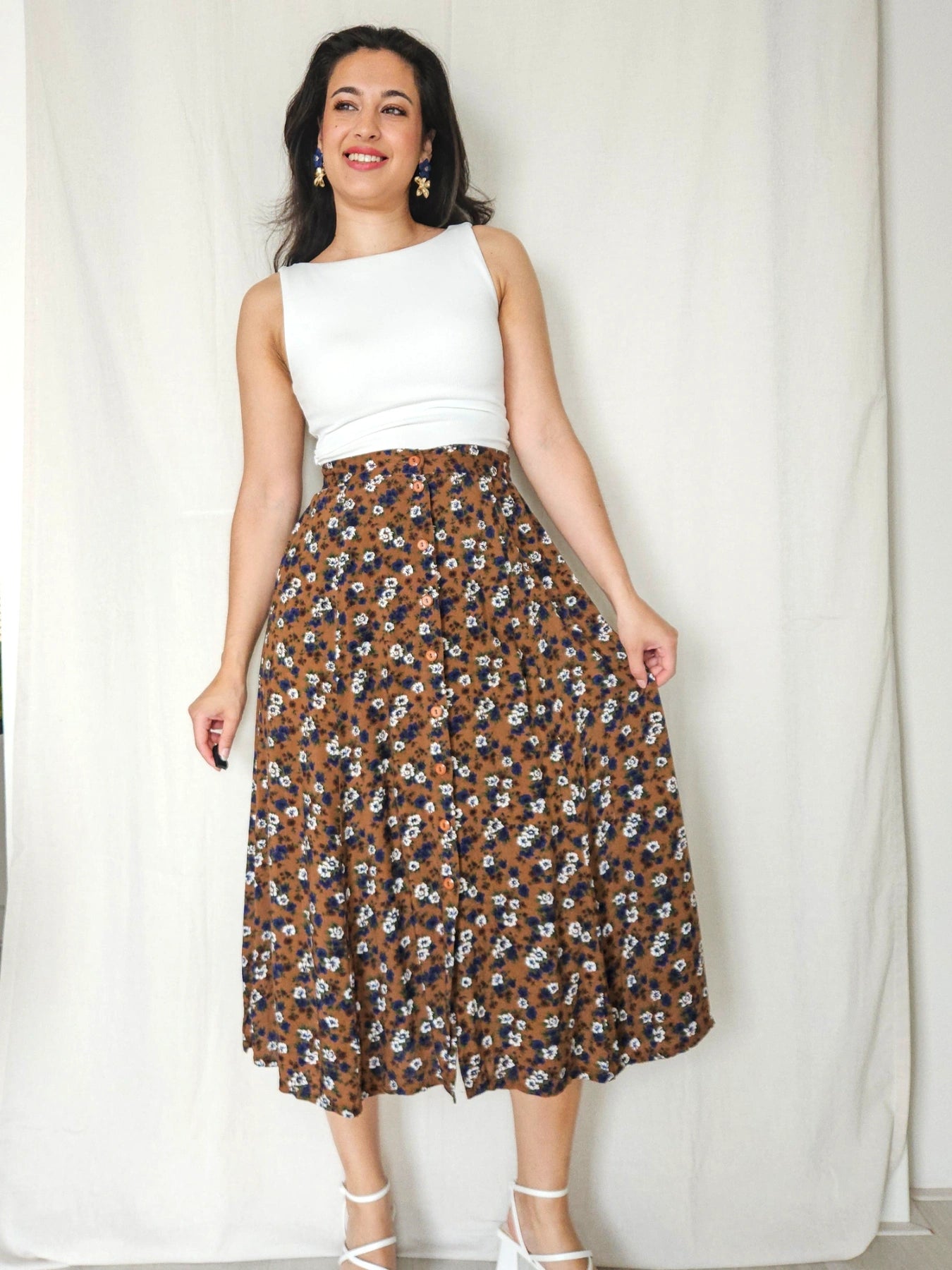 Flora - doorknoop vintage rok, viscose | S/M