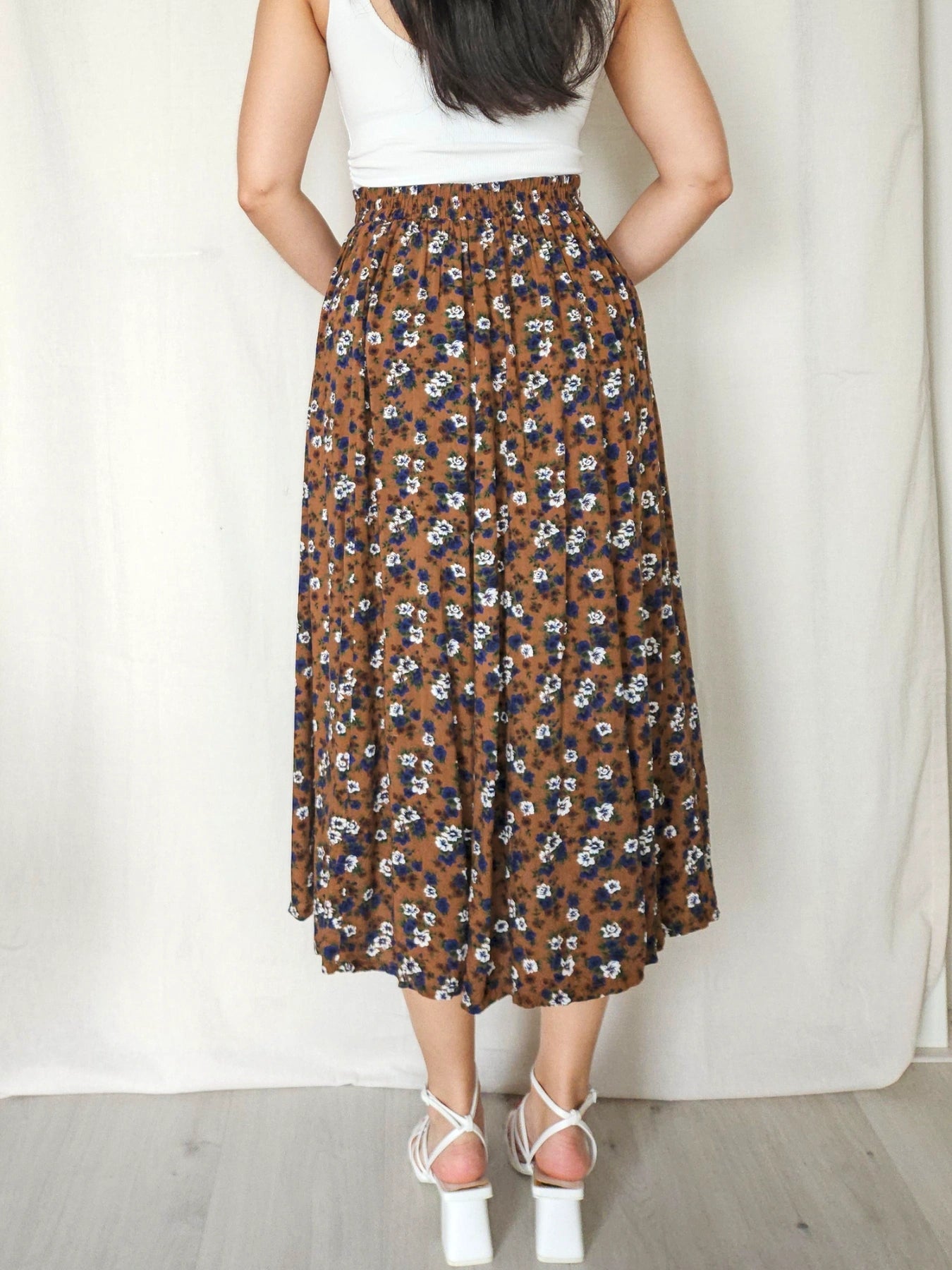 Flora - doorknoop vintage rok, viscose | S/M
