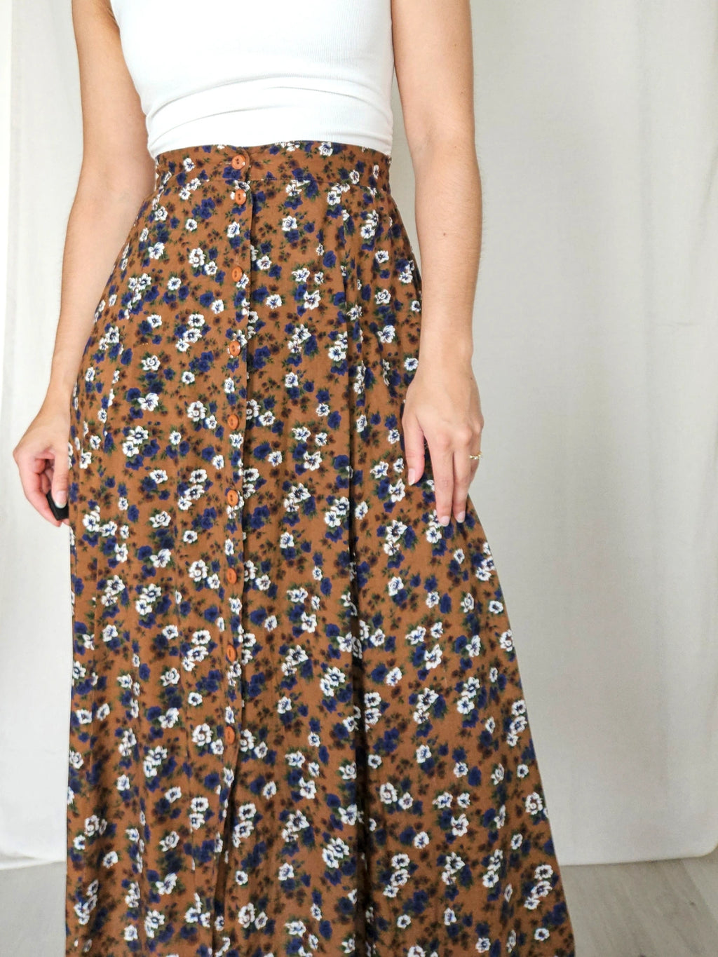 Flora - doorknoop vintage rok, viscose | S/M