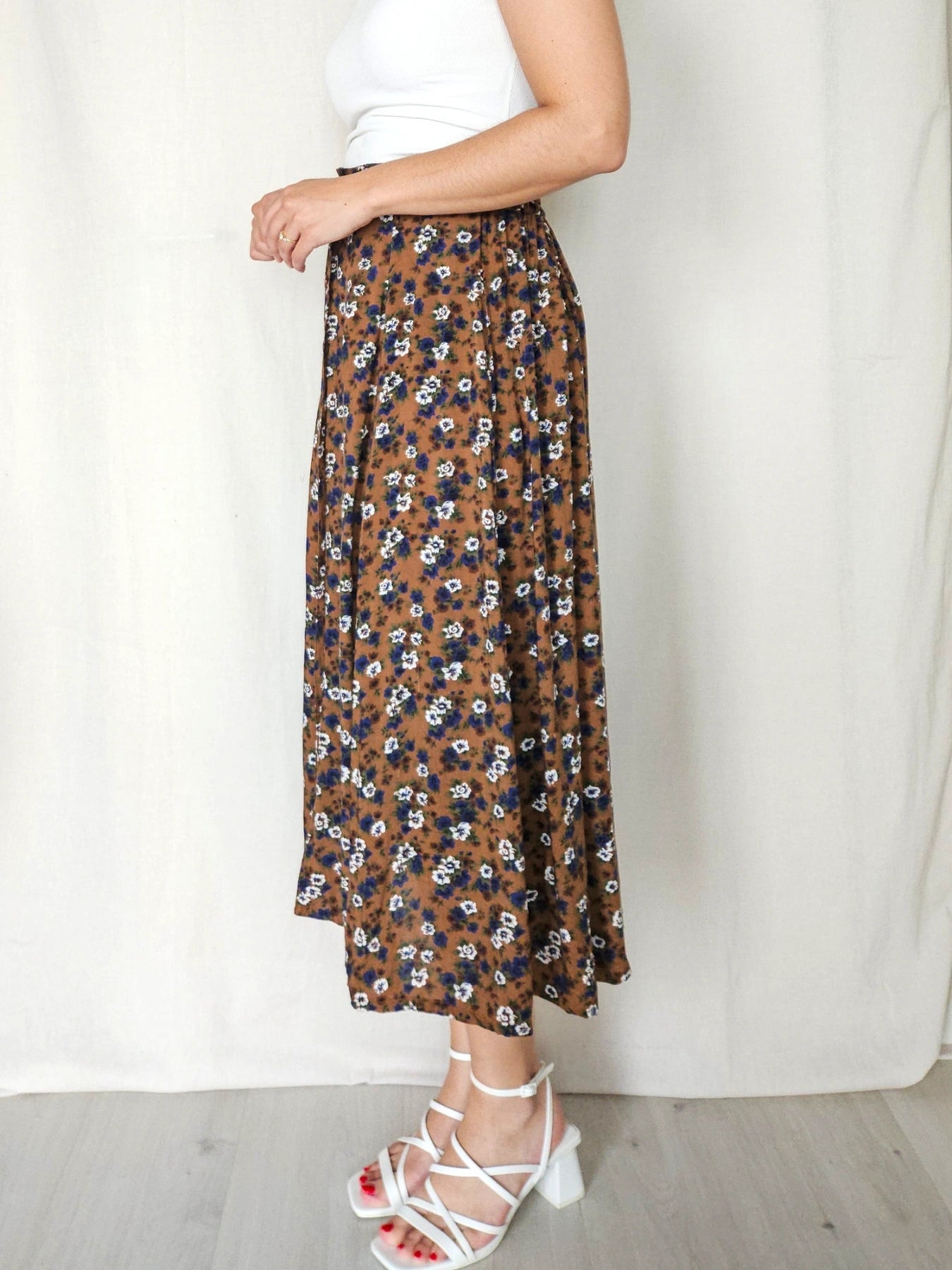 Flora - doorknoop vintage rok, viscose | S/M
